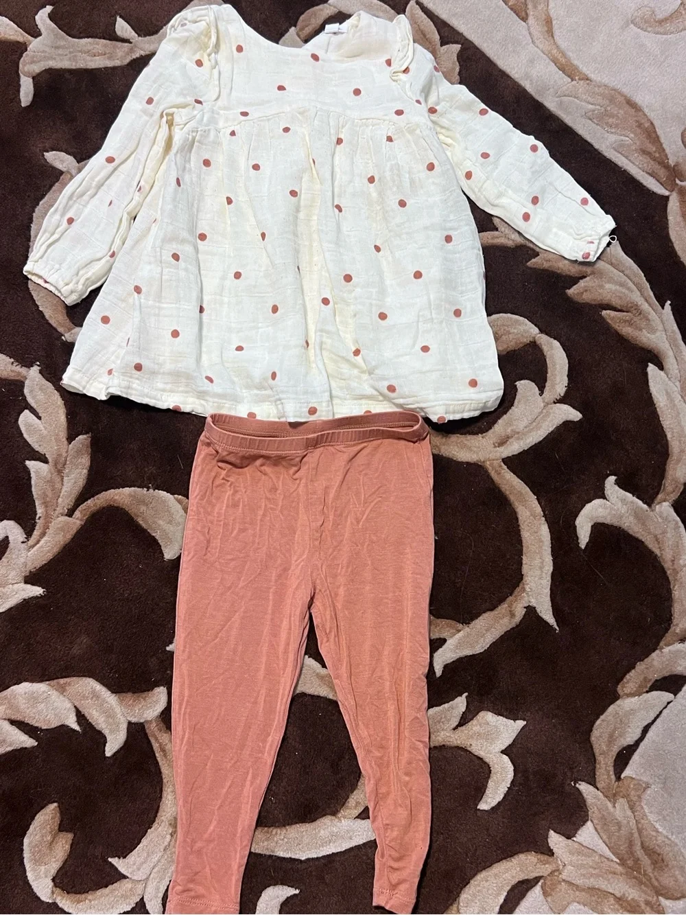 Angel dear 18-24 months Girls Cream Polka Dot Tunic with Rust Leggings